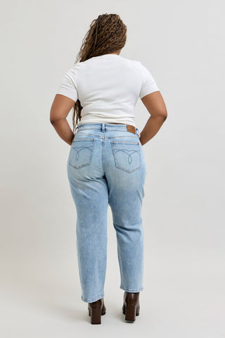 Judy Blue Mid Rise Rigid Magic Destroy Straight Denim Jeans 881060 - Petite