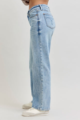 Judy Blue Mid Rise Rigid Magic Destroy Straight Denim Jeans 881060 - Petite