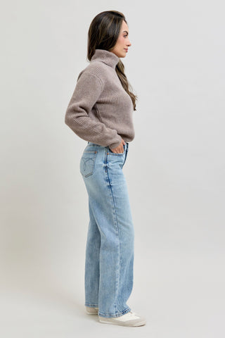 Judy Blue Mid Rise Rigid Magic Destroy Straight Denim Jeans 881060 - Petite