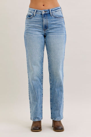 Judy Blue Mid Rise Rigid Magic Destroy Straight Denim Jeans 881060