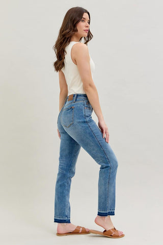Judy Blue Mid Rise Rigid Magic Release Hem Boyfriend Denim Jeans 88818