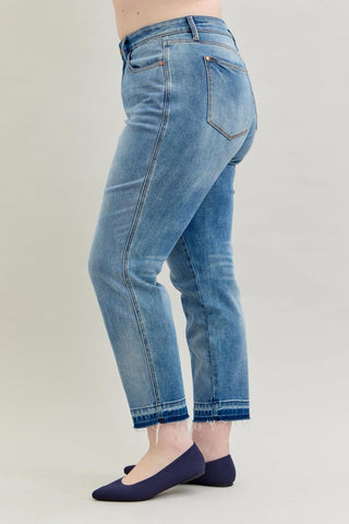 Judy Blue Mid Rise Rigid Magic Release Hem Boyfriend Denim Jeans 88818