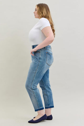 Judy Blue Mid Rise Rigid Magic Release Hem Boyfriend Denim Jeans 88818