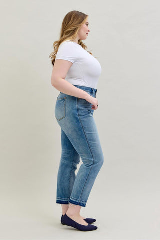 Judy Blue Mid Rise Rigid Magic Release Hem Boyfriend Denim Jeans 88818