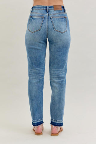 Judy Blue Mid Rise Rigid Magic Release Hem Boyfriend Denim Jeans 88818