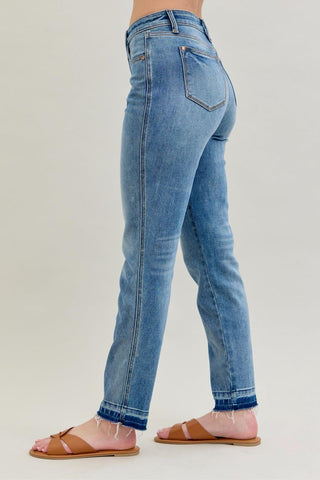 Judy Blue Mid Rise Rigid Magic Release Hem Boyfriend Denim Jeans 88818
