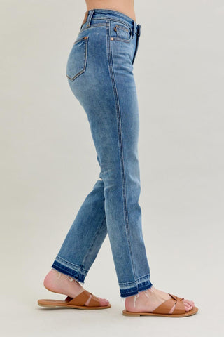 Judy Blue Mid Rise Rigid Magic Release Hem Boyfriend Denim Jeans 88818