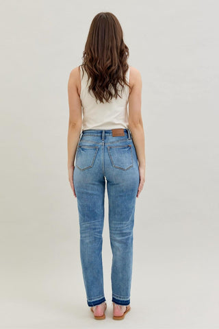 Judy Blue Mid Rise Rigid Magic Release Hem Boyfriend Denim Jeans 88818