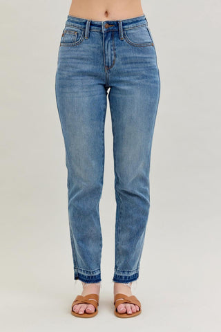 Judy Blue Mid Rise Rigid Magic Release Hem Boyfriend Denim Jeans 88818