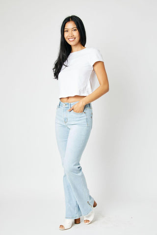 Judy Blue Mid Rise Side Slit Hem Bootcut Denim Jeans 82552
