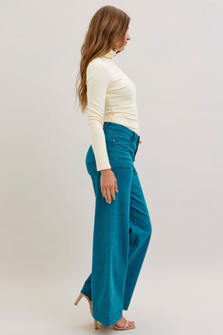 Judy Blue Mid Rise Teal Utility Wide Leg Denim Jeans 881061