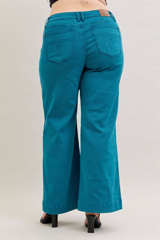 Judy Blue Mid Rise Teal Utility Wide Leg Denim Jeans 881061