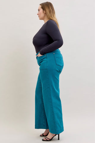 Judy Blue Mid Rise Teal Utility Wide Leg Denim Jeans 881061