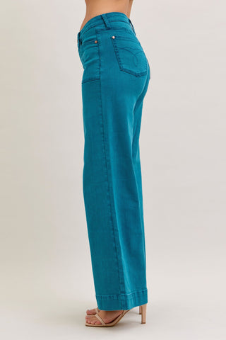 Judy Blue Mid Rise Teal Utility Wide Leg Denim Jeans 881061
