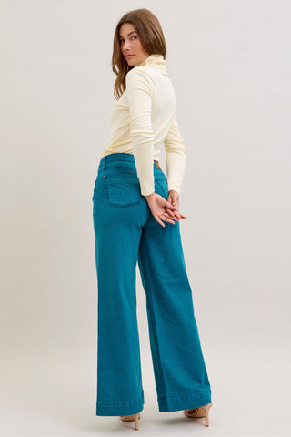 Judy Blue Mid Rise Teal Utility Wide Leg Denim Jeans 881061