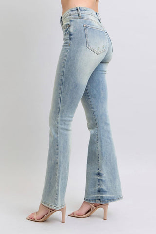 Judy Blue Mid Rise Tinted Pin Tack Detail Flare Denim Jeans 88655