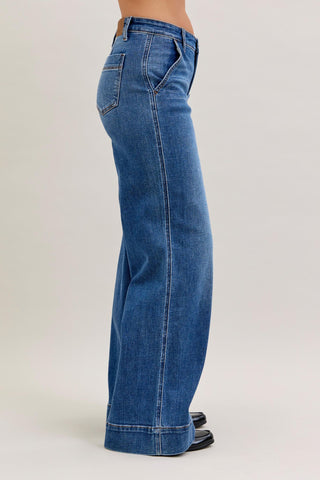 Judy Blue Mid Rise Trouser Retro Wide Leg Denim Jeans 82674