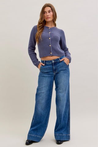 Judy Blue Mid Rise Trouser Retro Wide Leg Denim Jeans 82674