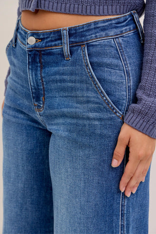 Judy Blue Mid Rise Trouser Retro Wide Leg Denim Jeans 82674