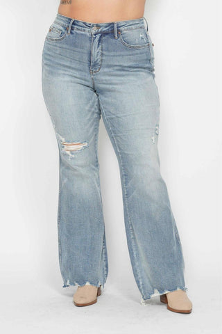 Judy Blue Mid Rise Tummy Control Destroy Flare Denim Jeans 88594