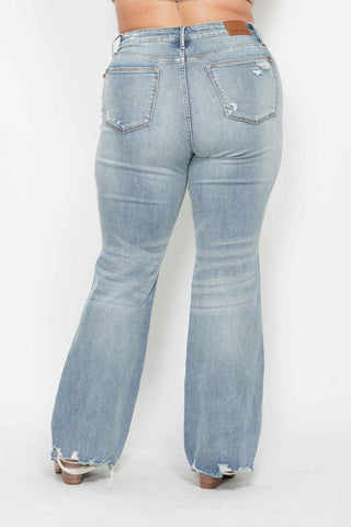 Judy Blue Mid Rise Tummy Control Destroy Flare Denim Jeans 88594