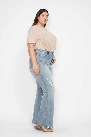 Judy Blue Mid Rise Tummy Control Destroy Flare Denim Jeans 88594