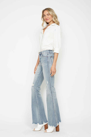 Judy Blue Mid Rise Tummy Control Destroy Flare Denim Jeans 88594