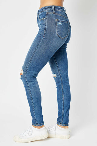 Judy Blue Mid Rise Tummy Control Destroy Skinny Denim Jeans 88798