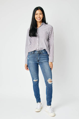 Judy Blue Mid Rise Tummy Control Destroy Skinny Denim Jeans 88798