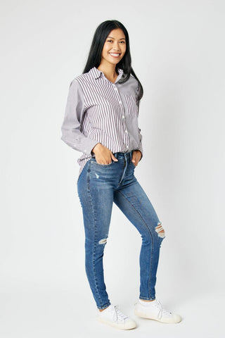 Judy Blue Mid Rise Tummy Control Destroy Skinny Denim Jeans 88798