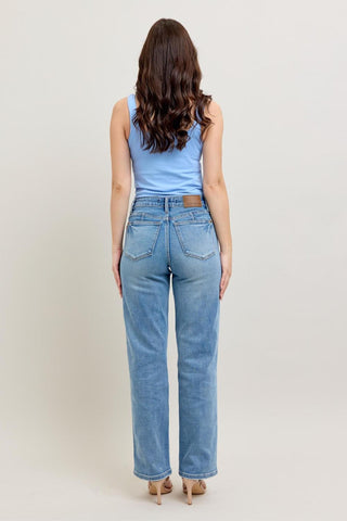 Judy Blue Mid Rise Tummy Control Vintage Wash Straight Denim Jeans 88943