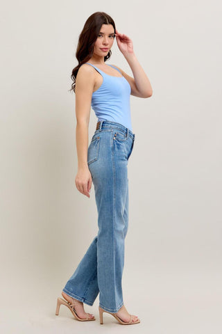 Judy Blue Mid Rise Tummy Control Vintage Wash Straight Denim Jeans 88943