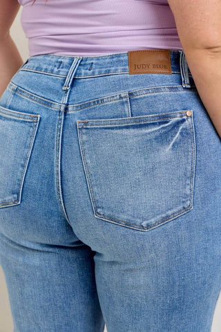 Judy Blue Mid Rise Tummy Control Vintage Wash Straight Denim Jeans 88943