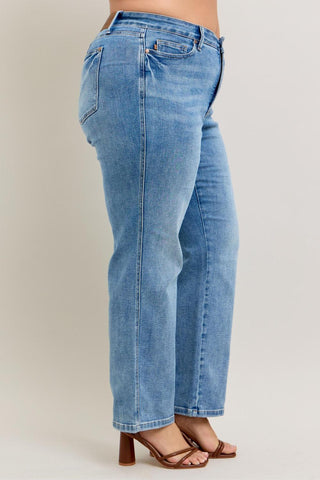 Judy Blue Mid Rise Tummy Control Vintage Wash Straight Denim Jeans 88943