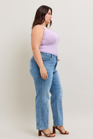 Judy Blue Mid Rise Tummy Control Vintage Wash Straight Denim Jeans 88943