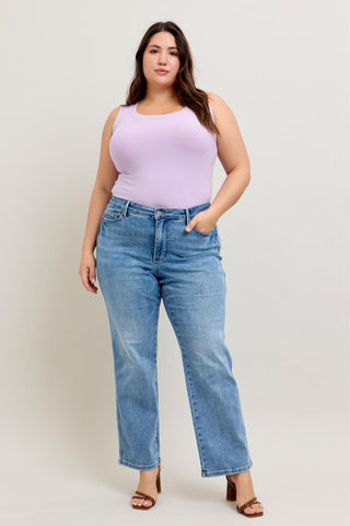 Judy Blue Mid Rise Tummy Control Vintage Wash Straight Denim Jeans 88943