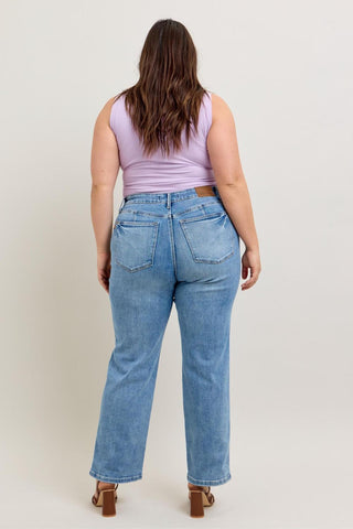 Judy Blue Mid Rise Tummy Control Vintage Wash Straight Denim Jeans 88943