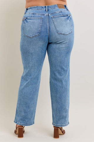 Judy Blue Mid Rise Tummy Control Vintage Wash Straight Denim Jeans 88943