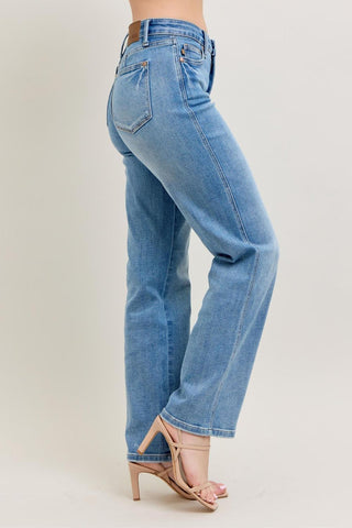 Judy Blue Mid Rise Tummy Control Vintage Wash Straight Denim Jeans 88943