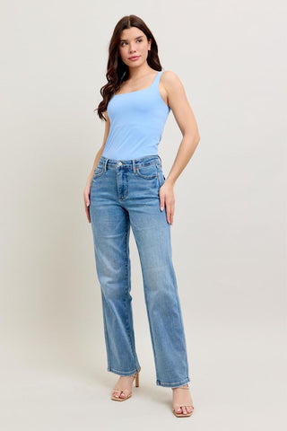 Judy Blue Mid Rise Tummy Control Vintage Wash Straight Denim Jeans 88943