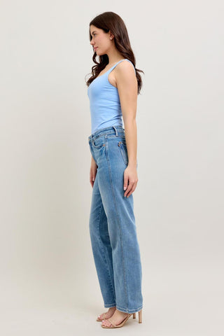 Judy Blue Mid Rise Tummy Control Vintage Wash Straight Denim Jeans 88943