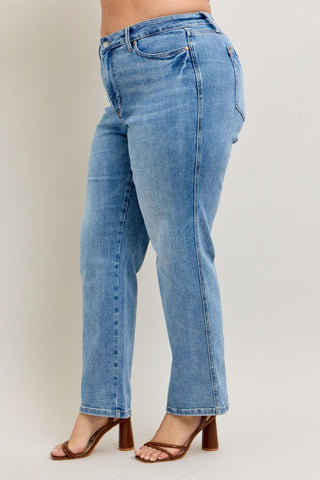Judy Blue Mid Rise Tummy Control Vintage Wash Straight Denim Jeans 88943