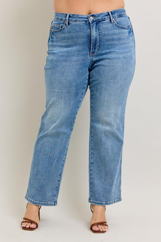 Judy Blue Mid Rise Tummy Control Vintage Wash Straight Denim Jeans 88943