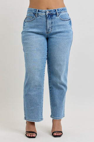 Judy Blue Mid Rise Tummy Control Vintage Wash Straight Denim Jeans 88943 - Petite