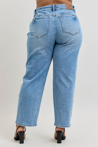 Judy Blue Mid Rise Tummy Control Vintage Wash Straight Denim Jeans 88943 - Petite