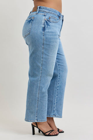 Judy Blue Mid Rise Tummy Control Vintage Wash Straight Denim Jeans 88943 - Petite