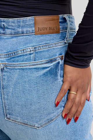 Judy Blue Mid Rise Tummy Control Vintage Wash Straight Denim Jeans 88943 - Petite