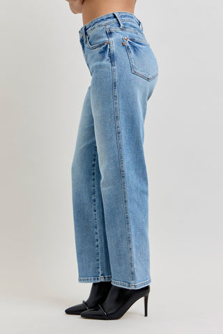 Judy Blue Mid Rise Tummy Control Vintage Wash Straight Denim Jeans 88943 - Petite