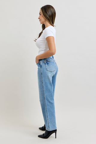 Judy Blue Mid Rise Tummy Control Vintage Wash Straight Denim Jeans 88943 - Petite