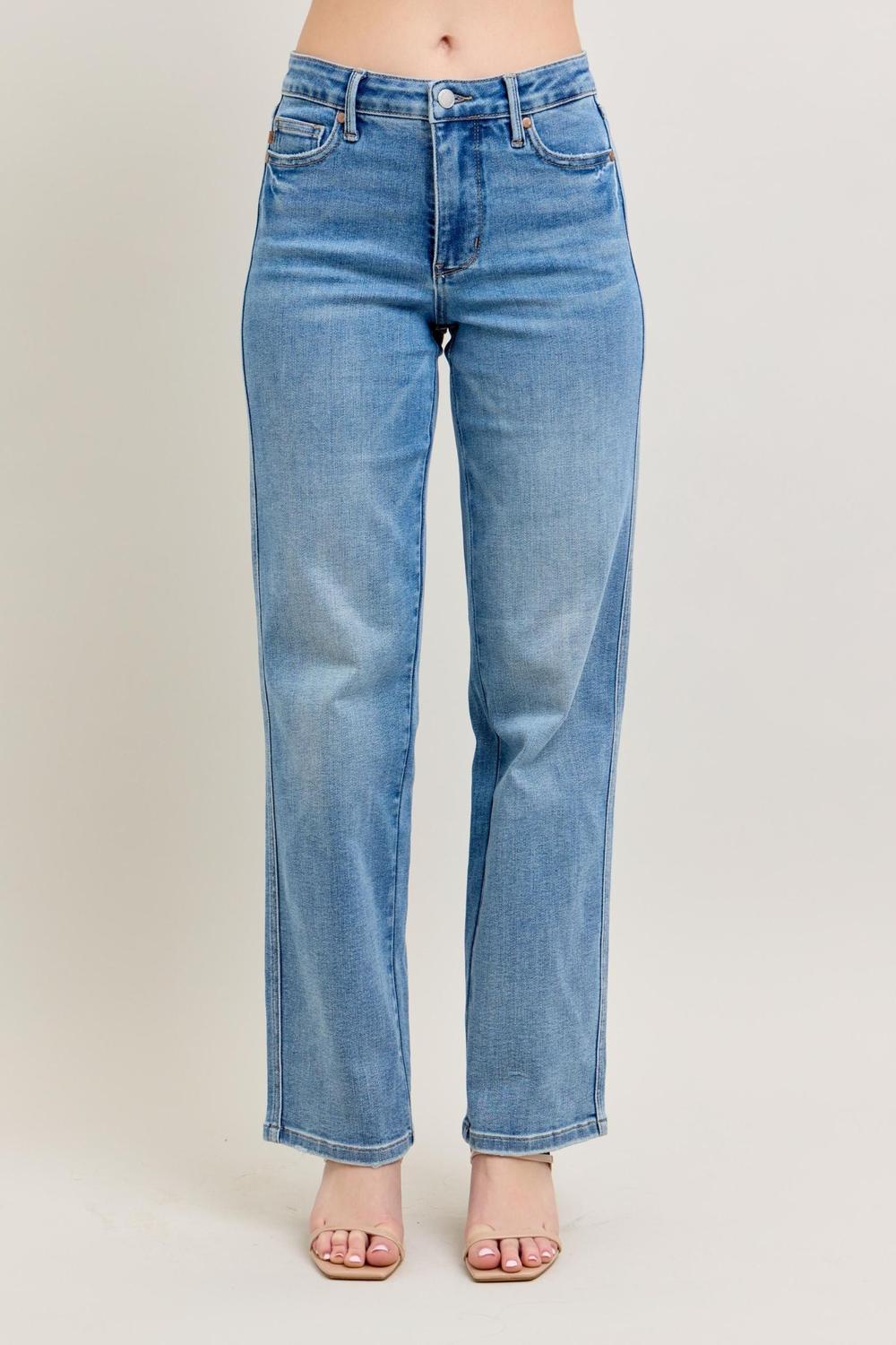 Judy Blue Mid Rise Tummy Control Vintage Wash Straight Denim